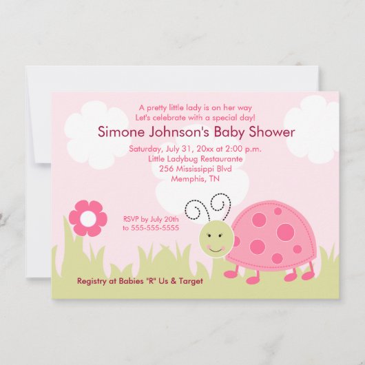Dottie Ladybug Girl Baby shower Invitation 4x6 Kaart (Voorkant)
