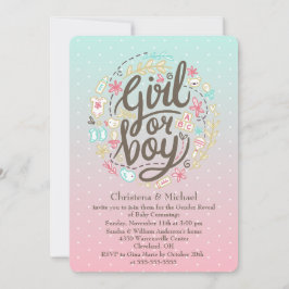 Dotty 2 Tone Waterverf Geslacht Reveal Invitation Kaart