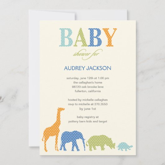 Dotty Animals Baby shower Invitation - Blauw Kaart (Voorkant)