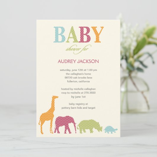 Dotty Animals Baby shower Invitation - Roze Kaart (Staand voorkant)
