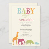 Dotty Animals Baby shower Invitation - Roze Kaart (Voorkant / Achterkant)