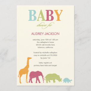 Dotty Animals Baby shower Invitation - Roze Kaart