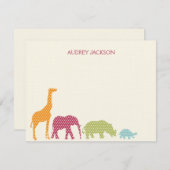 Dotty Animals Dank je kaarten - Roze Notitiekaartje (Voorkant / Achterkant)