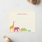 Dotty Animals Dank je kaarten - Roze Notitiekaartje (Voorkant / Achterkant in situ)