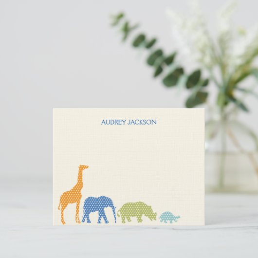 Dotty Animals Thank You Cards - Blauw Bedankkaart (Staand voorkant)