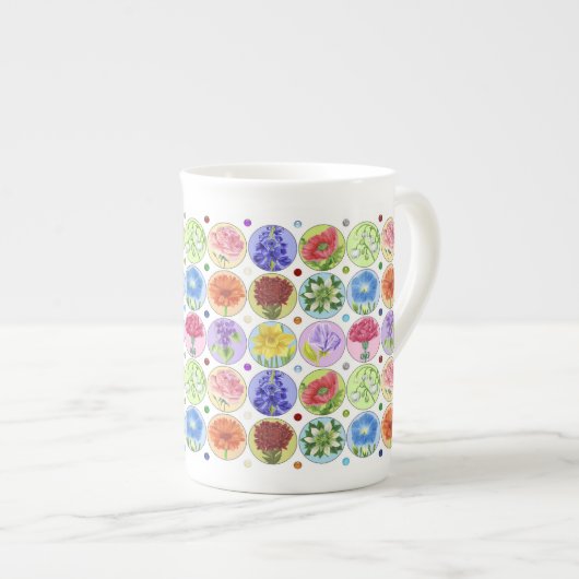Dotty Birth Flower and Gem Bone China Mok (Voorkant rechts)