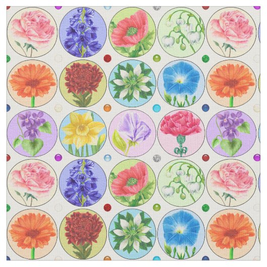 Dotty Birth Flower and Gem Fabric Stof (Close Up)