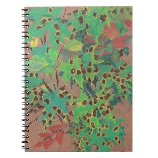 Dotty-bladeren, herfstfloraal, groen, geel en brui notitieboek (Voorkant)