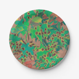Dotty-bladeren, herfstfloraal, groen, geel en brui papieren bordje