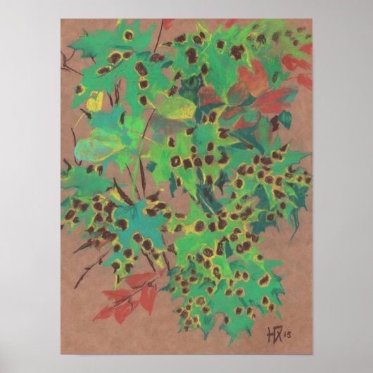 Dotty-bladeren, herfstfloraal, groen, geel en brui poster (Voorkant)