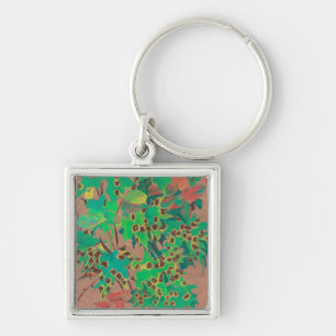 Dotty-bladeren, herfstfloraal, groen, geel en brui sleutelhanger