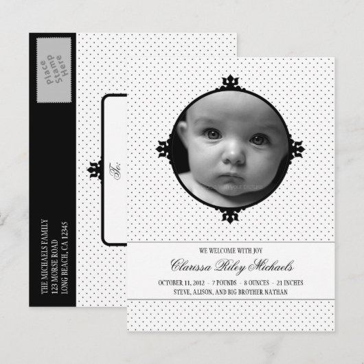 Dotty Delight Fotogeboorteaankondiging Aankondigingskaart (Voorkant / Achterkant)