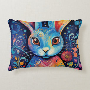 Dotty Delight: Regenboog Doodle Bunny Accent Kussen
