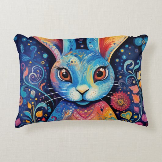 Dotty Delight: Regenboog Doodle Bunny Accent Kussen (Voorkant)