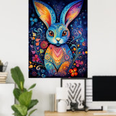 Dotty Delight: Regenboog Doodle Bunny Poster (Thuiskantoor)