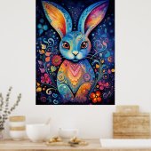 Dotty Delight: Regenboog Doodle Konijn Poster (Keuken)