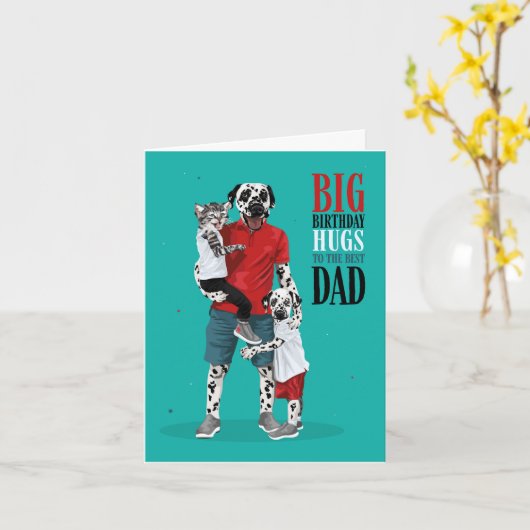 Dotty Dog Birthday Hugs Beste vader Kaart (Gele Bloem)