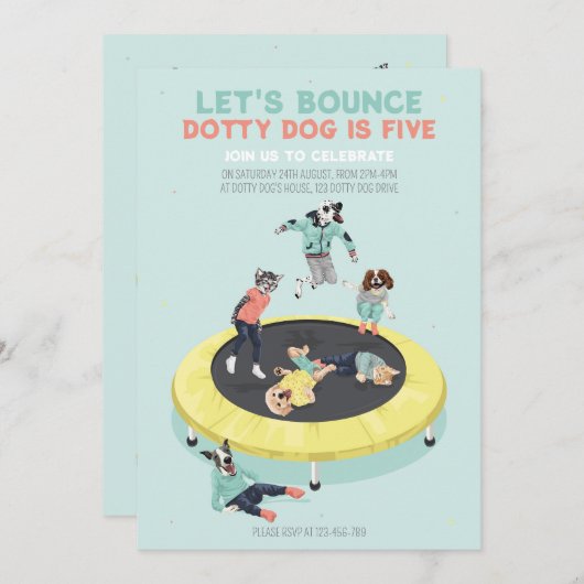 Dotty Dog Bounce op Trampoline 5th Verjaardagsfees Kaart (Voorkant / Achterkant)
