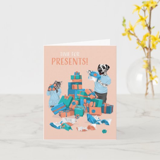 Dotty Dog en Kat Cadeau Mountain Birthday Kaart (Gele Bloem)