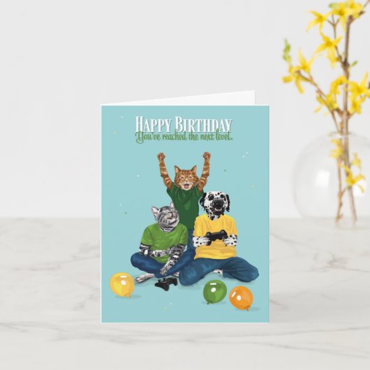 Dotty Dog en Kat Video Game Volgende Dag Kaart (Gele Bloem)