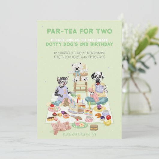 Dotty Dog Part-tea voor twee 2e verjaardag Kaart (Staand voorkant)