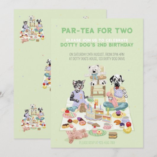Dotty Dog Part-tea voor twee 2e verjaardag Kaart (Voorkant / Achterkant)