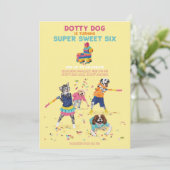 Dotty Dog Piñata Super Lief Zes Verjaardagsfeest Kaart (Staand voorkant)