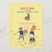 Dotty Dog Piñata Super Lief Zes Verjaardagsfeest Kaart (Voorkant / Achterkant)