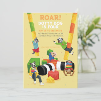 Dotty Dog Roar Zacht Spelen 4e Verjaardagsfeestje Kaart
