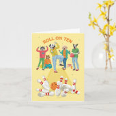 Dotty Dog Roll op Ten Pin Bowling Tiende verjaarda Kaart (Gele Bloem)