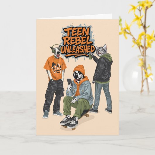 Dotty Dog Teen Rebel Ontketend Graffiti Verjaardag Kaart (Gele Bloem)