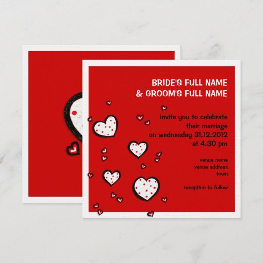 Dotty Hearts red Square Weddenschap Kaart (Voorkant / Achterkant)