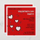 Dotty Hearts red Valentijnsdag Party Invite Kaart (Voorkant / Achterkant)