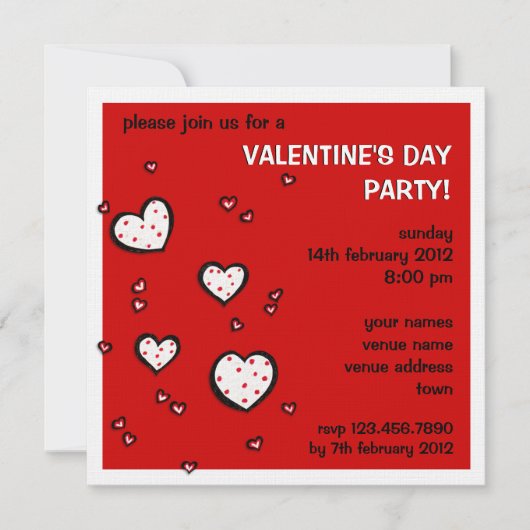Dotty Hearts red Valentijnsdag Party Invite Kaart (Voorkant)