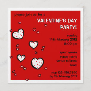 Dotty Hearts red Valentijnsdag Party Invite Kaart