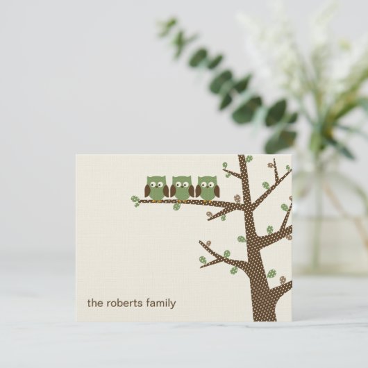 Dotty Owl Triplets Bedankt kaarten uitnodiging (Staand voorkant)