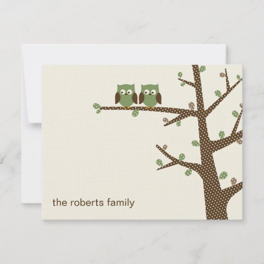 Dotty Owl Twins Dank u Uitnodiging voor kaarten (Voorkant)
