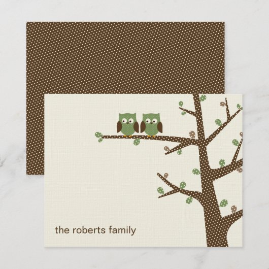 Dotty Owl Twins Dank u Uitnodiging voor kaarten (Voorkant / Achterkant)