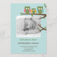 Dotty Owls Baby Boy Geboorteaankondiging