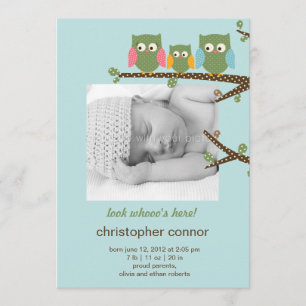 Dotty Owls Baby Boy Geboorteaankondiging Aankondiging