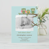 Dotty Owls Baby Boy Geboorteaankondiging Aankondiging (Staand voorkant)