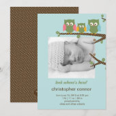 Dotty Owls Baby Boy Geboorteaankondiging Aankondiging (Voorkant / Achterkant)