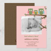 Dotty Owls Baby Girl Birth Notice Aankondiging (Voorkant / Achterkant)