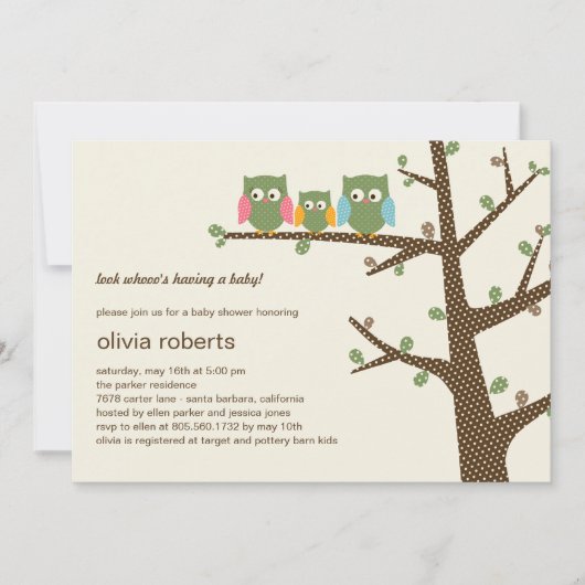 Dotty Owls Baby shower Invitation Kaart (Voorkant)
