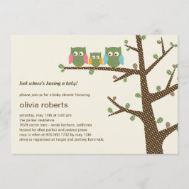 Dotty Owls Baby shower Invitation Kaart