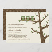 Dotty Owls Triplets Baby shower Invitation Kaart (Voorkant / Achterkant)
