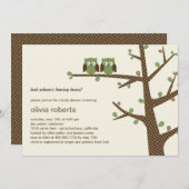 Dotty Owls Twins Baby shower Invitation Kaart (Voorkant / Achterkant)