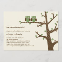 Dotty Owls Twins Baby shower Invitation