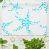 Dotty Starfish Pattern in Turquoise and White. Theedoek (Gevouwen)
