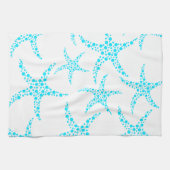 Dotty Starfish Pattern in Turquoise and White. Theedoek (Horizontaal)